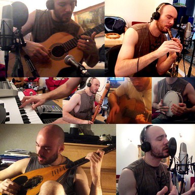 Collage of various photos from the recording sessions